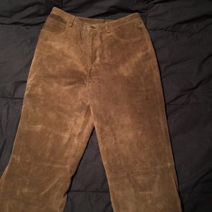Olive colored suede leather pants